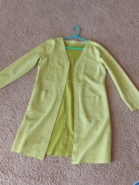 Lime Green Open Front Long Cardigan/Jacket